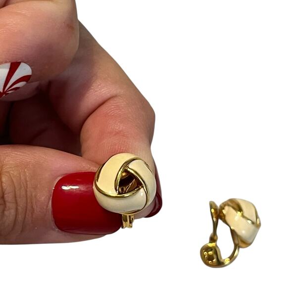 Monet Knotted Cream Gold Clip On Earrings - Picture 3 of 5